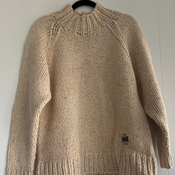 Tory Burch Sport Heavy Mockneck Cotton & Wool Sweater , Size M, Oatmeal - Picture 1 of 5